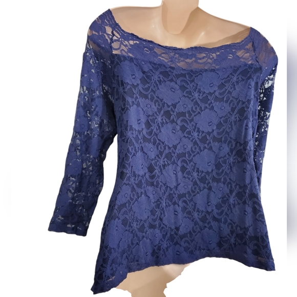 Torrid Lace Off Shoulder Top Womens 4x Purple 3/4 Sleeve Classy ~ Pre-Owned - Picture 8 of 13